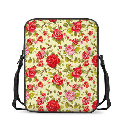Red Pink Rose Floral Pattern Print Rectangular Crossbody Bag
