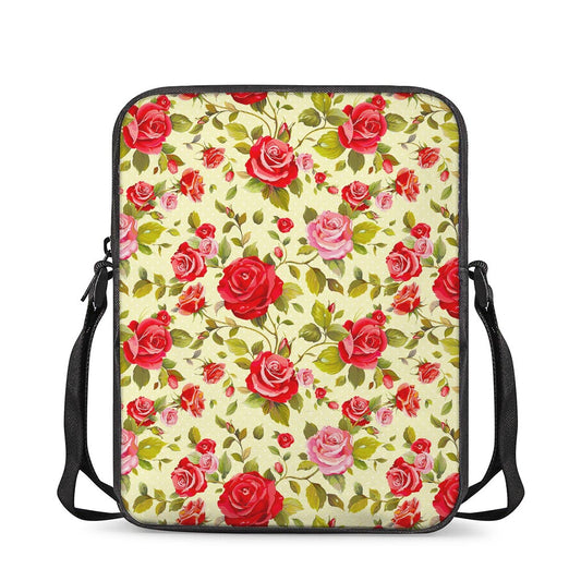 Red Pink Rose Floral Pattern Print Rectangular Crossbody Bag