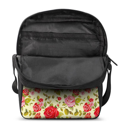 Red Pink Rose Floral Pattern Print Rectangular Crossbody Bag