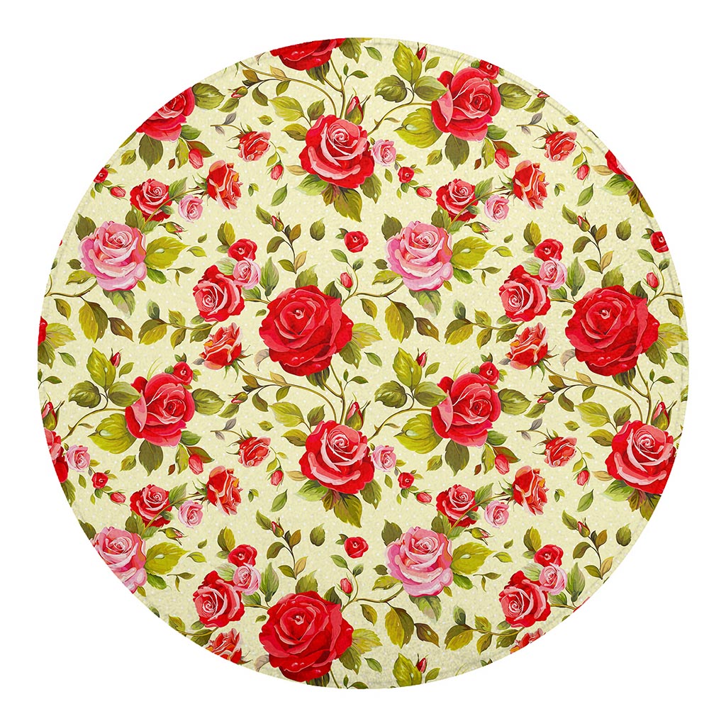 Red Pink Rose Floral Pattern Print Round Blanket