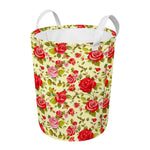 Red Pink Rose Floral Pattern Print Round Laundry Basket