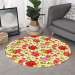 Red Pink Rose Floral Pattern Print Round Rug