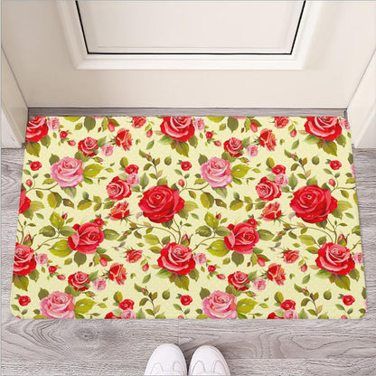 Red Pink Rose Floral Pattern Print Rubber Doormat