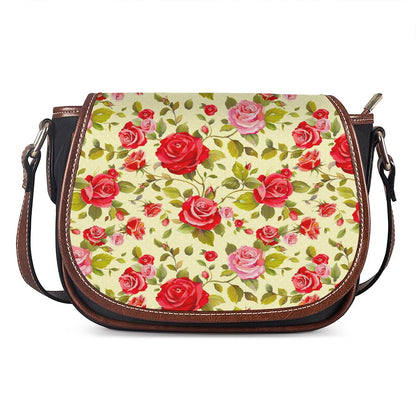 Red Pink Rose Floral Pattern Print Saddle Bag