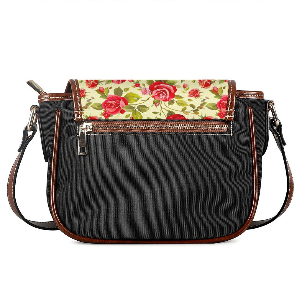 Red Pink Rose Floral Pattern Print Saddle Bag