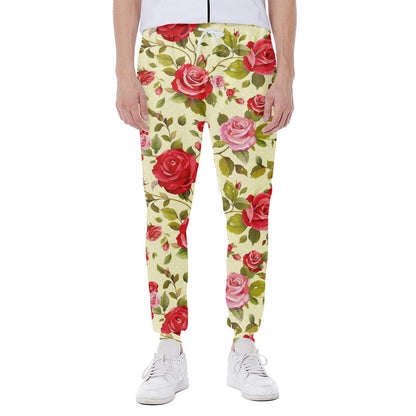 Red Pink Rose Floral Pattern Print Scuba Joggers