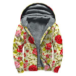 Red Pink Rose Floral Pattern Print Sherpa Lined Zip Up Hoodie