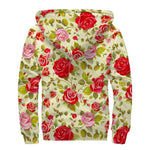 Red Pink Rose Floral Pattern Print Sherpa Lined Zip Up Hoodie