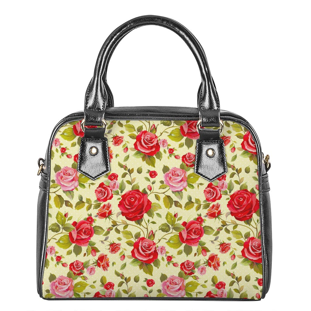Red Pink Rose Floral Pattern Print Shoulder Handbag