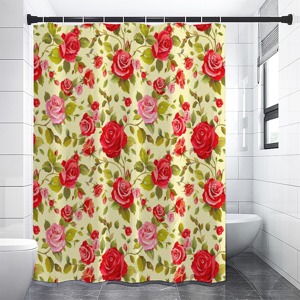 Red Pink Rose Floral Pattern Print Shower Curtain