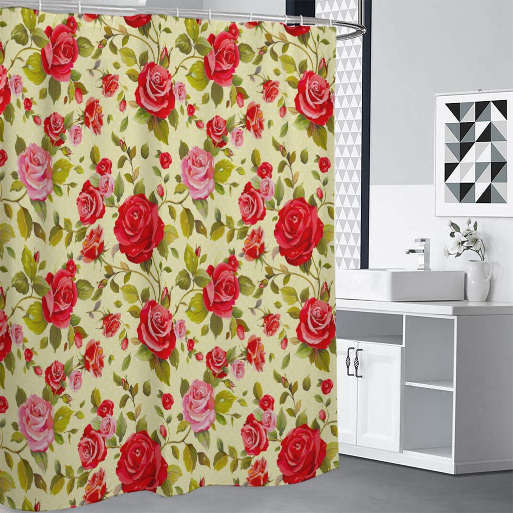 Red Pink Rose Floral Pattern Print Shower Curtain
