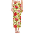 Red Pink Rose Floral Pattern Print Side Slit Maxi Skirt