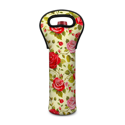 Red Pink Rose Floral Pattern Print Single Neoprene Wine Tote