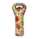 Red Pink Rose Floral Pattern Print Single Neoprene Wine Tote