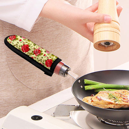 Red Pink Rose Floral Pattern Print Skillet Handle Cover
