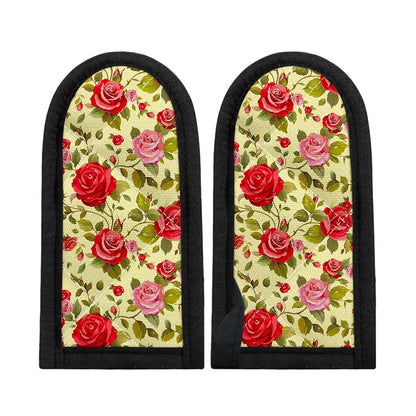 Red Pink Rose Floral Pattern Print Skillet Handle Cover
