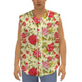 Red Pink Rose Floral Pattern Print Sleeveless Baseball Jersey