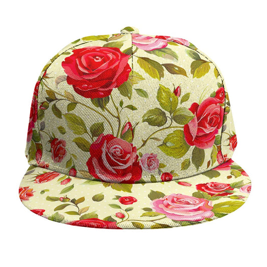 Red Pink Rose Floral Pattern Print Snapback Cap