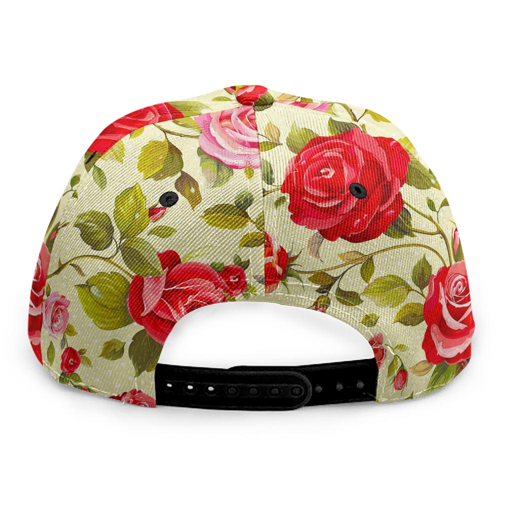 Red Pink Rose Floral Pattern Print Snapback Cap