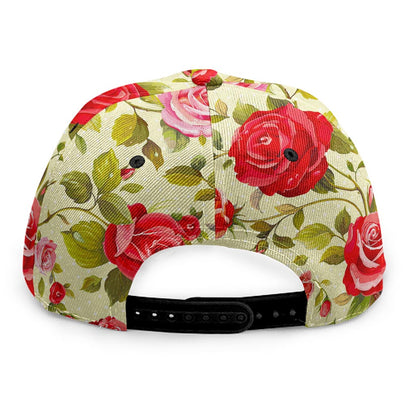 Red Pink Rose Floral Pattern Print Snapback Cap
