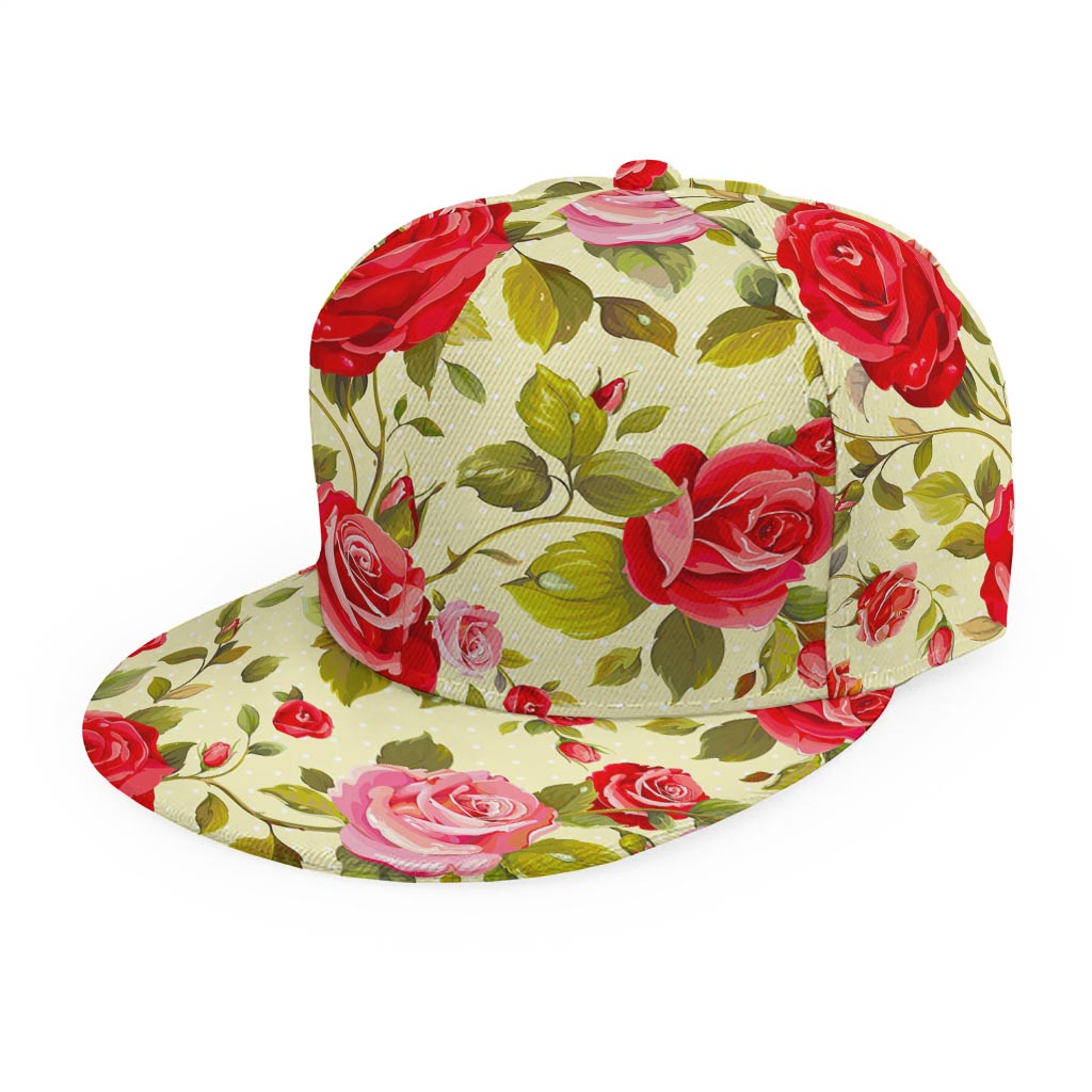 Red Pink Rose Floral Pattern Print Snapback Cap