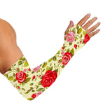 Red Pink Rose Floral Pattern Print Sun Protection Arm Sleeves