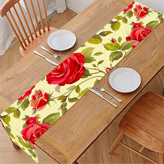 Red Pink Rose Floral Pattern Print Table Runner