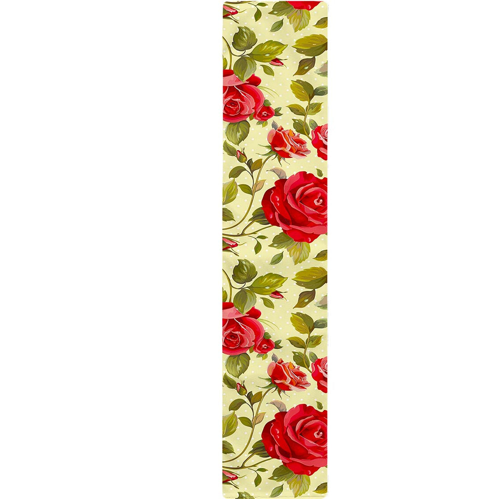 Red Pink Rose Floral Pattern Print Table Runner