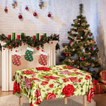 Red Pink Rose Floral Pattern Print Tablecloth