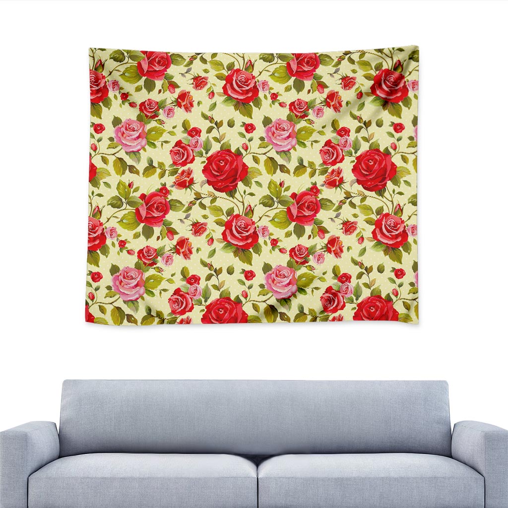 Red Pink Rose Floral Pattern Print Tapestry