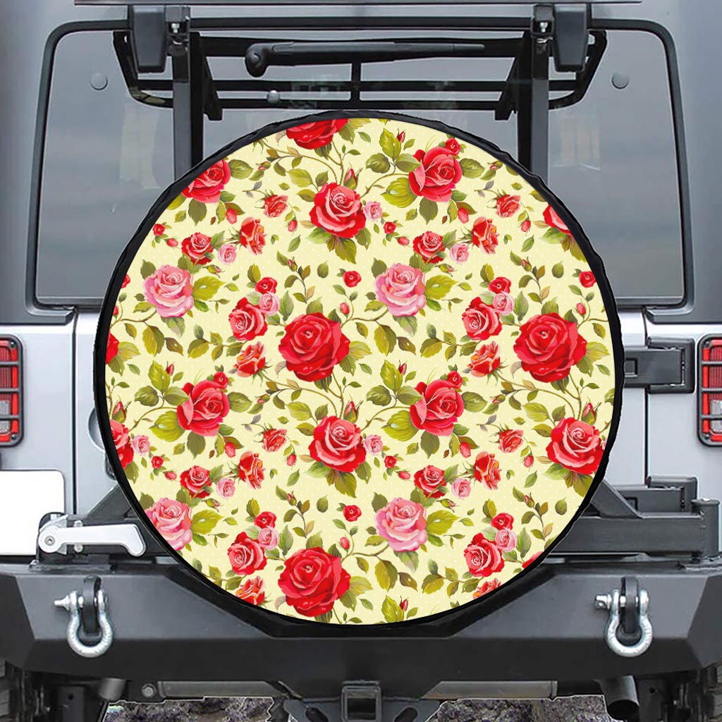 Red Pink Rose Floral Pattern Print Tire Cover