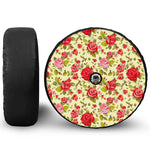 Red Pink Rose Floral Pattern Print Tire Cover With Camera Hole