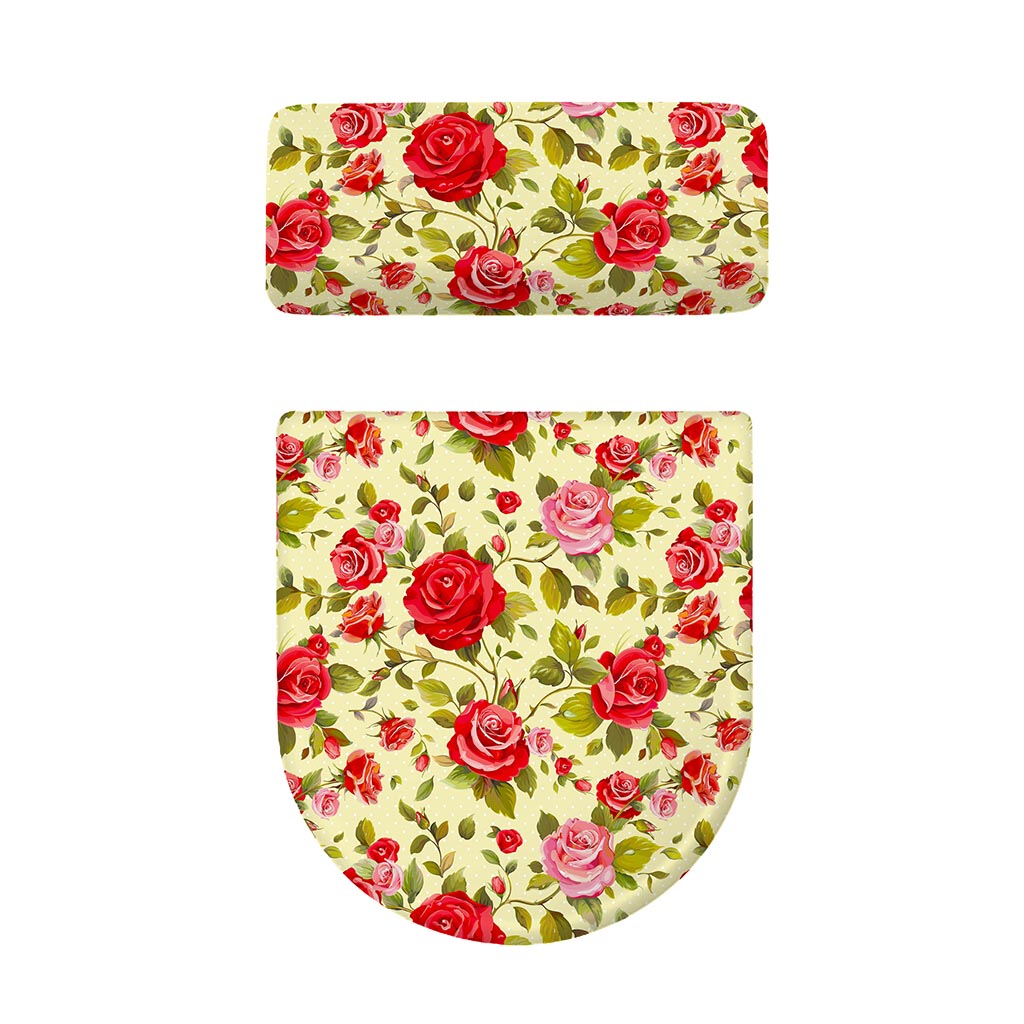 Red Pink Rose Floral Pattern Print Toilet Lid And Tank Cover Set