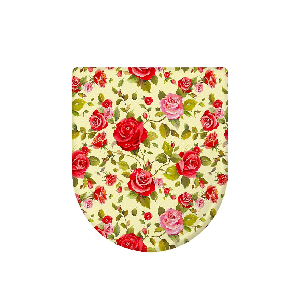 Red Pink Rose Floral Pattern Print Toilet Lid Cover