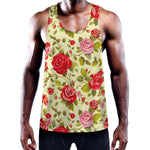 Red Pink Rose Floral Pattern Print Training Tank Top