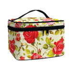 Red Pink Rose Floral Pattern Print Travel Makeup Bag