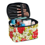 Red Pink Rose Floral Pattern Print Travel Makeup Bag