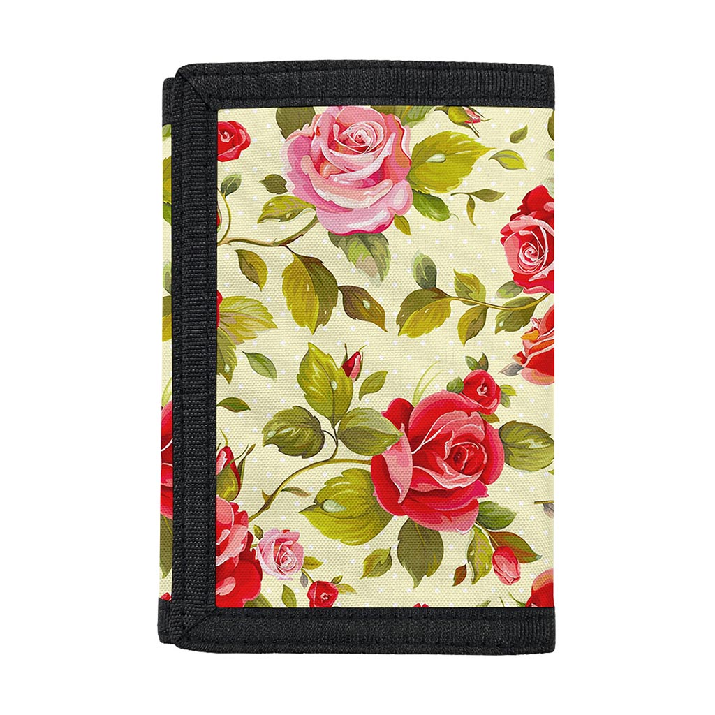 Red Pink Rose Floral Pattern Print Trifold Wallet