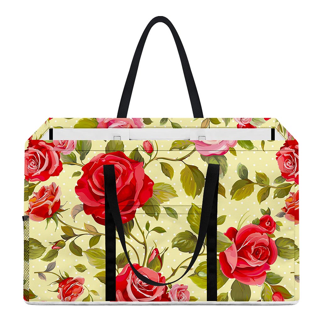 Red Pink Rose Floral Pattern Print Utility Tote Bag