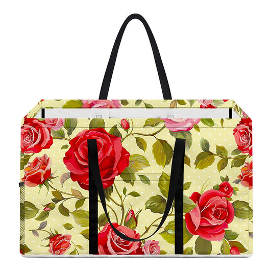 Red Pink Rose Floral Pattern Print Utility Tote Bag