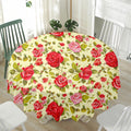 Red Pink Rose Floral Pattern Print Waterproof Round Tablecloth