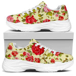 Red Pink Rose Floral Pattern Print White Chunky Shoes