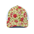 Red Pink Rose Floral Pattern Print White Mesh Trucker Hat