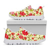 Red Pink Rose Floral Pattern Print White Running Shoes