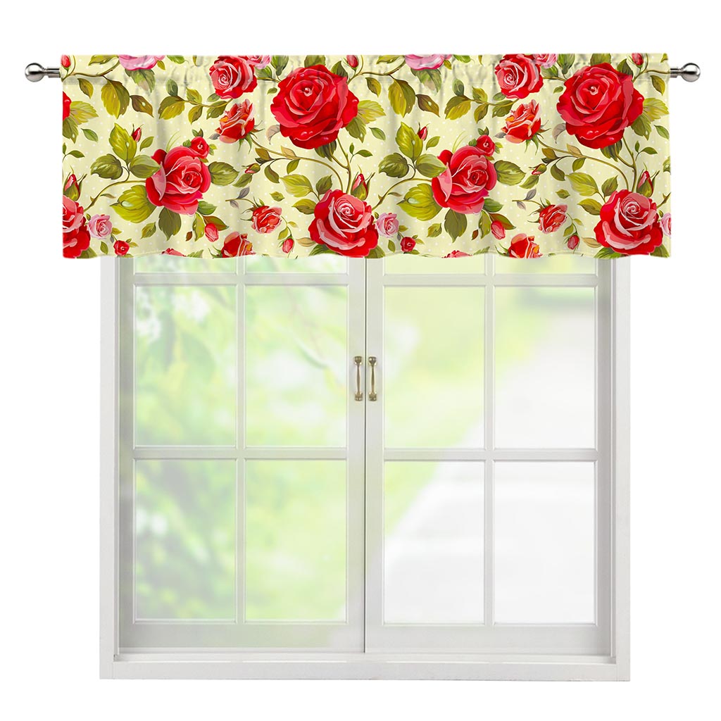 Red Pink Rose Floral Pattern Print Window Valance
