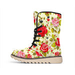 Red Pink Rose Floral Pattern Print Winter Boots