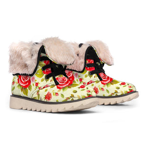 Red Pink Rose Floral Pattern Print Winter Boots