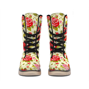 Red Pink Rose Floral Pattern Print Winter Boots