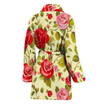 Red Pink Rose Floral Pattern Print Women's Bathrobe