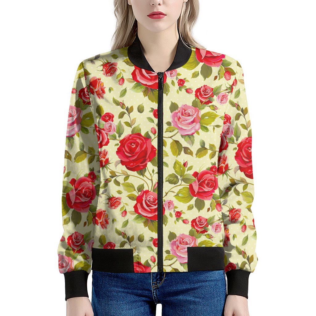 Red Pink Rose Floral Pattern Print Women's Bomber Jacket